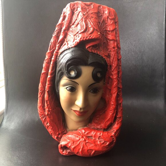 Vintage MCM Marwal Chalkware bust of Spanish Woman - circa 1960s - Picture 1 of 12